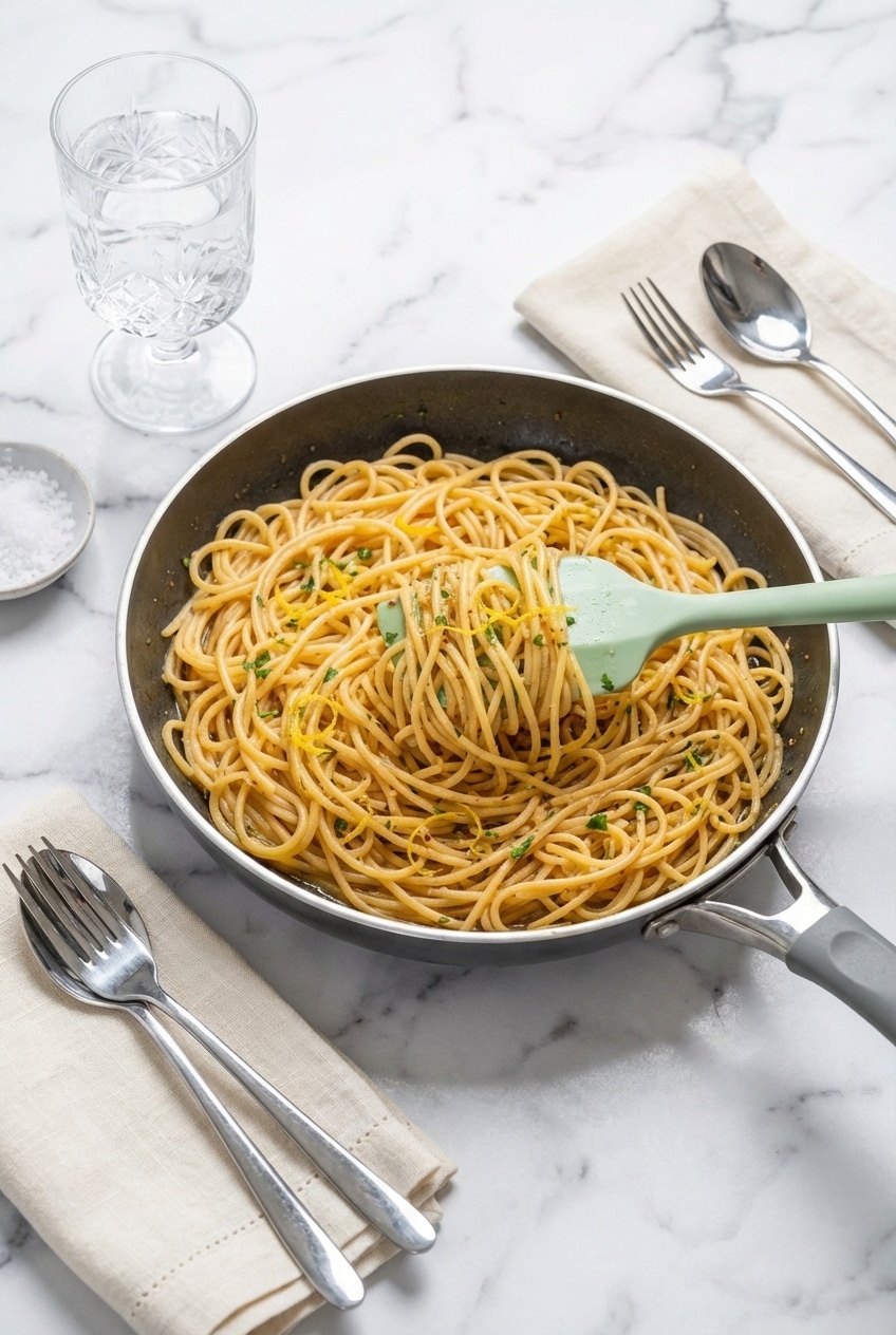A bowl of garlic butter pasta cooked al dente and topped with freshly grated Parmigiano Reggiano.
