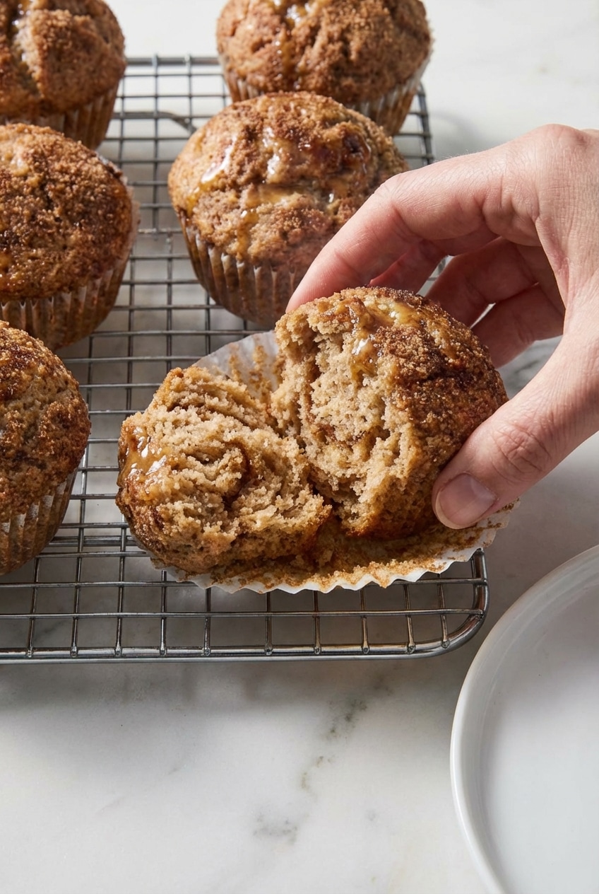 A batch of golden snickerdoodle muffins resting in a muffin tin with paper liners for a bakery-style look.