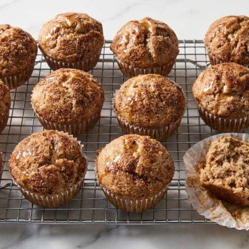 Snickerdoodle muffins with a crackled cinnamon sugar topping and a rich brown butter and nutmeg infusion.