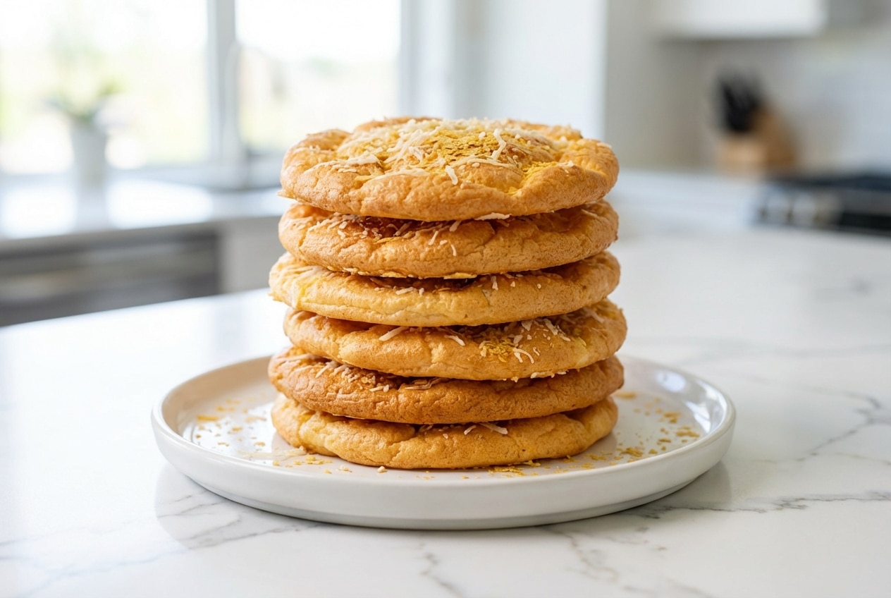 Golden Cottage Cheese Cloud Bread infused with savory Parmesan and nutritional yeast on a cooling rack.