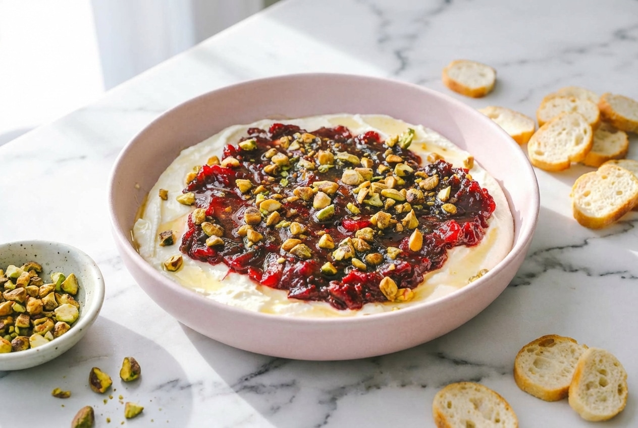 Creamy cranberry whipped feta dip topped with a nutty browned butter and sage cranberry compote.