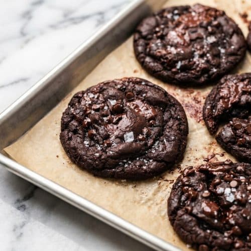 Dairy Free Chocolate Cookies with a rich, crackled top from the fat-bloomed espresso technique.