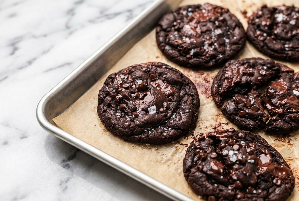 Dairy Free Chocolate Cookies with a rich, crackled top from the fat-bloomed espresso technique.