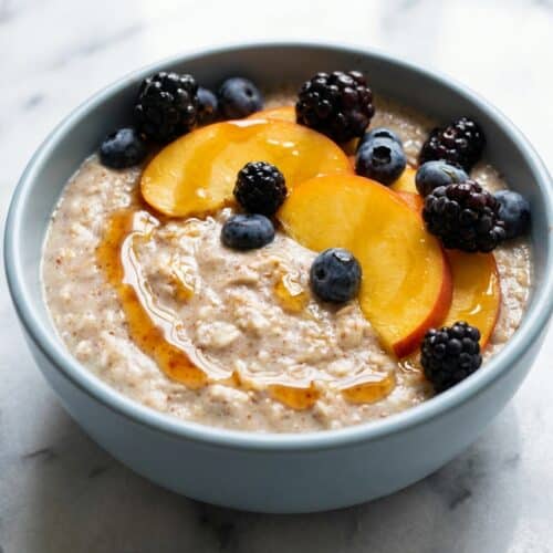 Creamy Daniel Fast Breakfast oats prepared with a date-water infusion technique for natural sweetness.