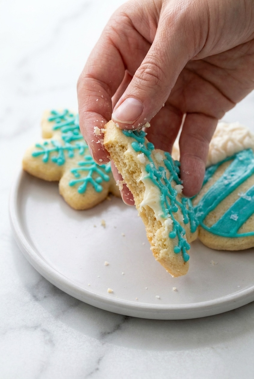 Applying brown butter sugar cookie frosting recipe to a cookie using a metal offset spatula.