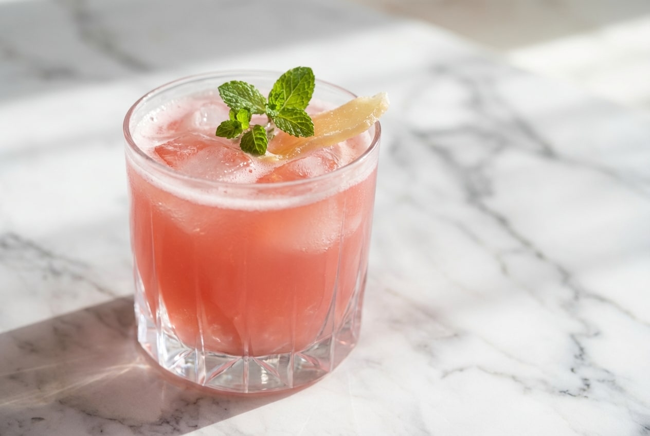 Vibrant cubes of Dr Oz Pink Gelatin Recipe prepared with a refreshing ginger-mint herbal infusion steep.