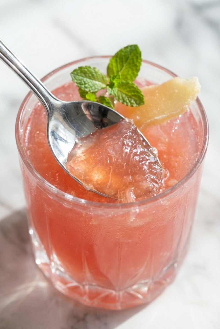 Crystal clear cubes of Dr Oz Pink Gelatin Recipe showing the smooth, firm texture of perfectly bloomed gelatin.