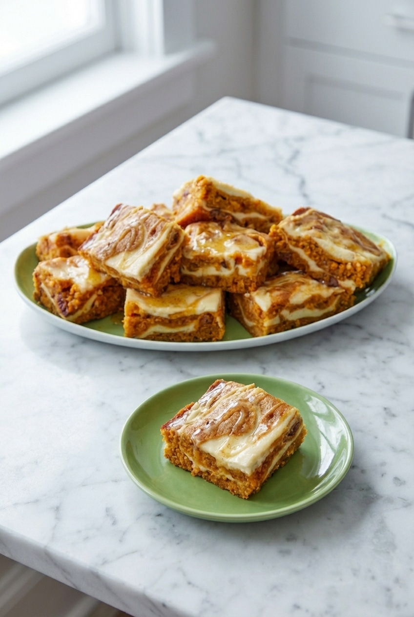 Sliced carrot cake bars served on a white platter, making them the ultimate festive Easter dessert.