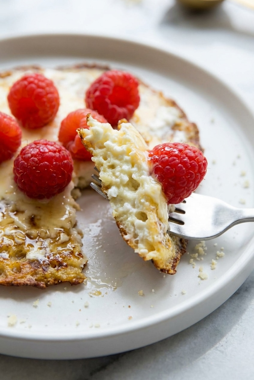 Cooking Cottage Cheese Breakfast Rounds in a non-stick skillet to achieve a crispy, golden-brown edge.