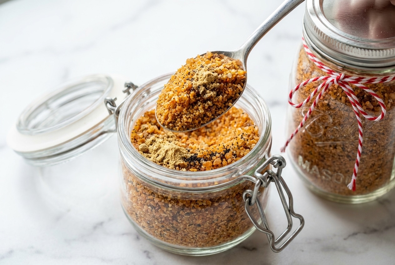 Friendship tea recipe in a glass mug with aromatic ground ginger and flecks of real vanilla bean.