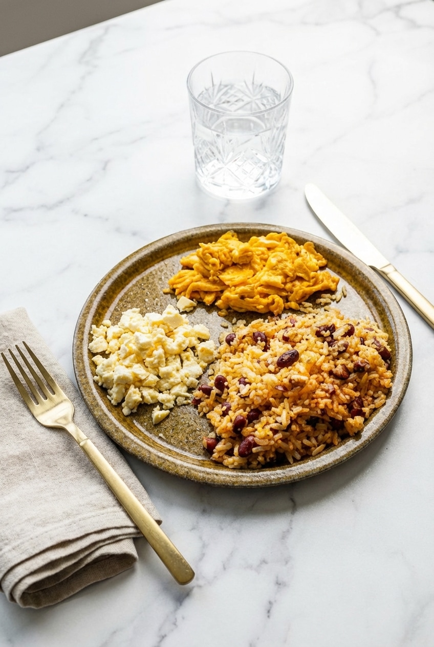 Close-up of gallo pinto highlighting the Maillard reaction on the golden, double-fried rice.