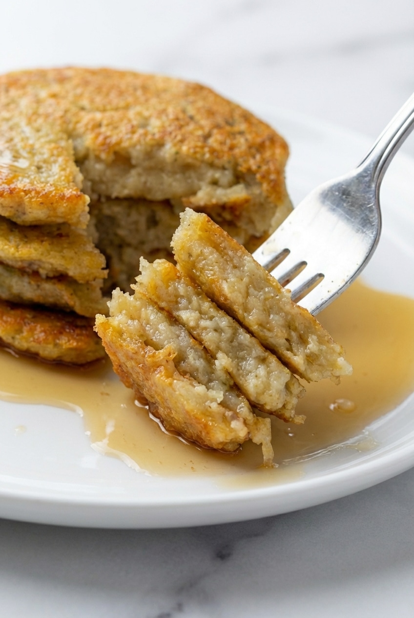 Close-up of lacy, fried edges on german potato pancakes revealing the ultimate crispy texture from the dual-grating method.