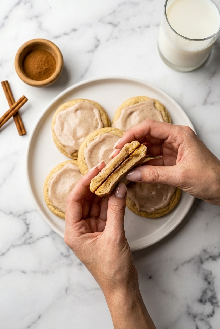 Perfectly baked brown sugar pop tart cookies with glossy cinnamon glaze resting on a cooling rack.