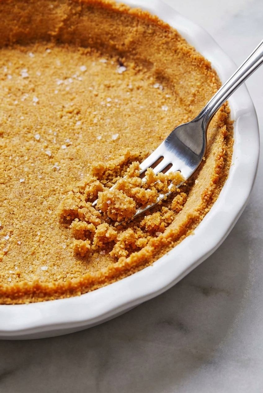 Close-up of the sandy, golden texture of a graham cracker crust showing the perfect crumb consistency.