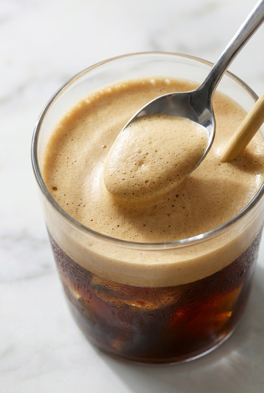 A Freddo Espresso recipe served in a modern glass on a sunny cafe table, highlighting Greek coffee culture.