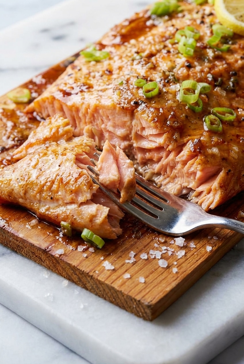 Grilling cedar plank salmon over indirect heat on grill grates until the wood starts smoldering.