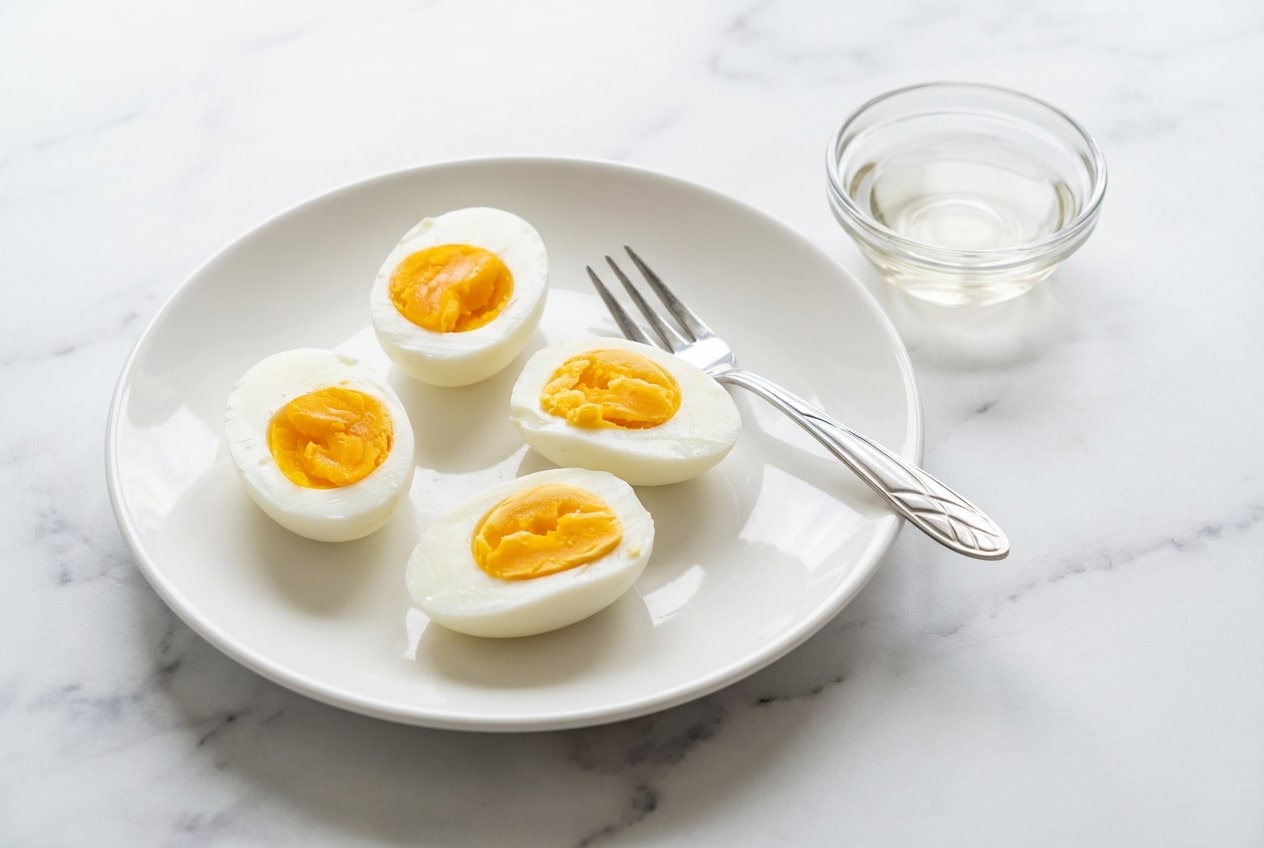 Peeling smooth instant pot hard boiled eggs made with a splash of vinegar for effortless shell removal.