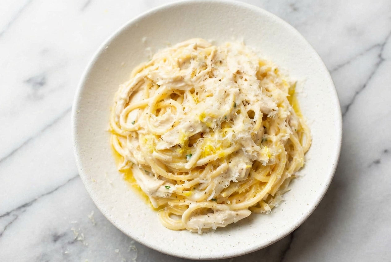 Creamy Lemon Chicken Pasta tossed in a rich sauce made by blooming lemon zest in butter and topped with fresh herbs.