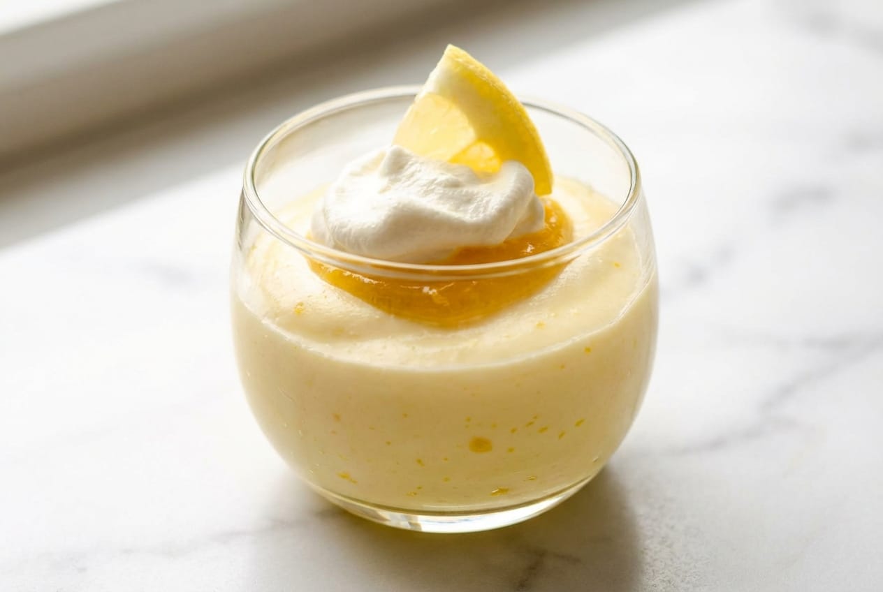 Creamy lemon mousse stabilized with mascarpone and oleo-saccharum sugar for a velvety, bright citrus finish.