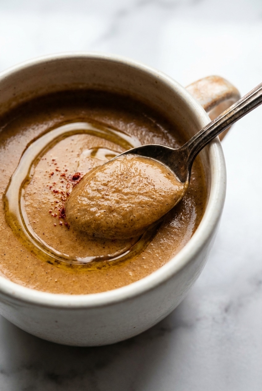 Stirring a frothy mushroom coffee recipe for weight loss to emulsify the MCT oil and cayenne pepper.