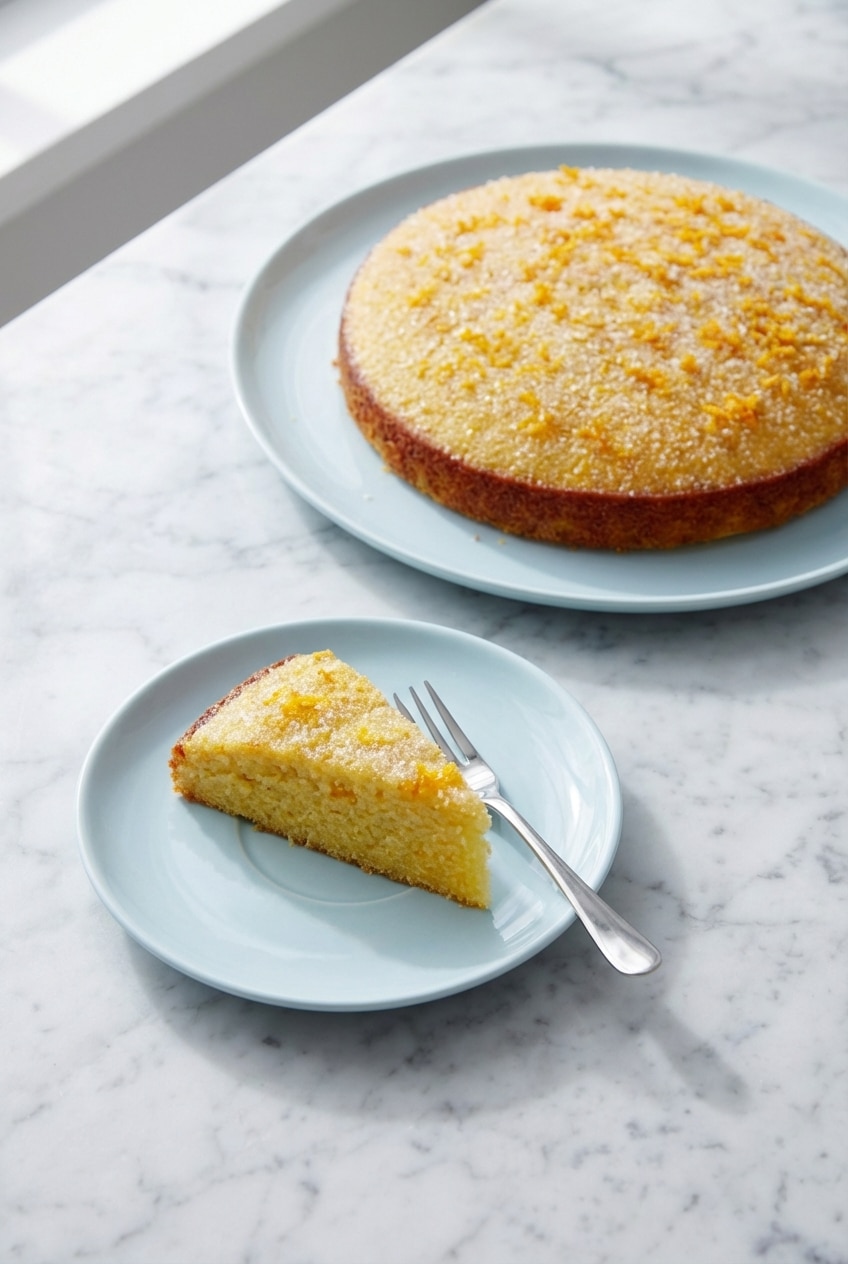 Orange olive oil cake resting on a cooling rack, ready for slicing or storage in an airtight container.