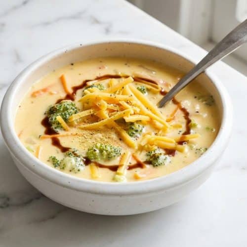 Creamy panera broccoli and cheese soup with a savory dry mustard and Worcestershire infused roux.