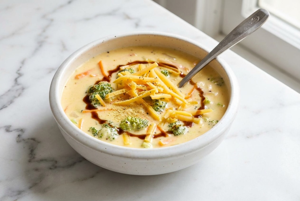 Creamy panera broccoli and cheese soup with a savory dry mustard and Worcestershire infused roux.