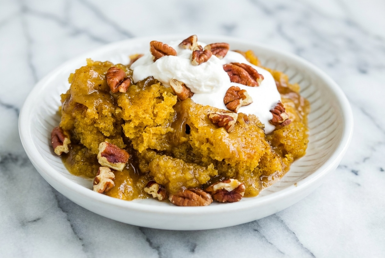 Golden pecan cobbler with a brown butter toasted pecan crust and bubbling caramel sauce.