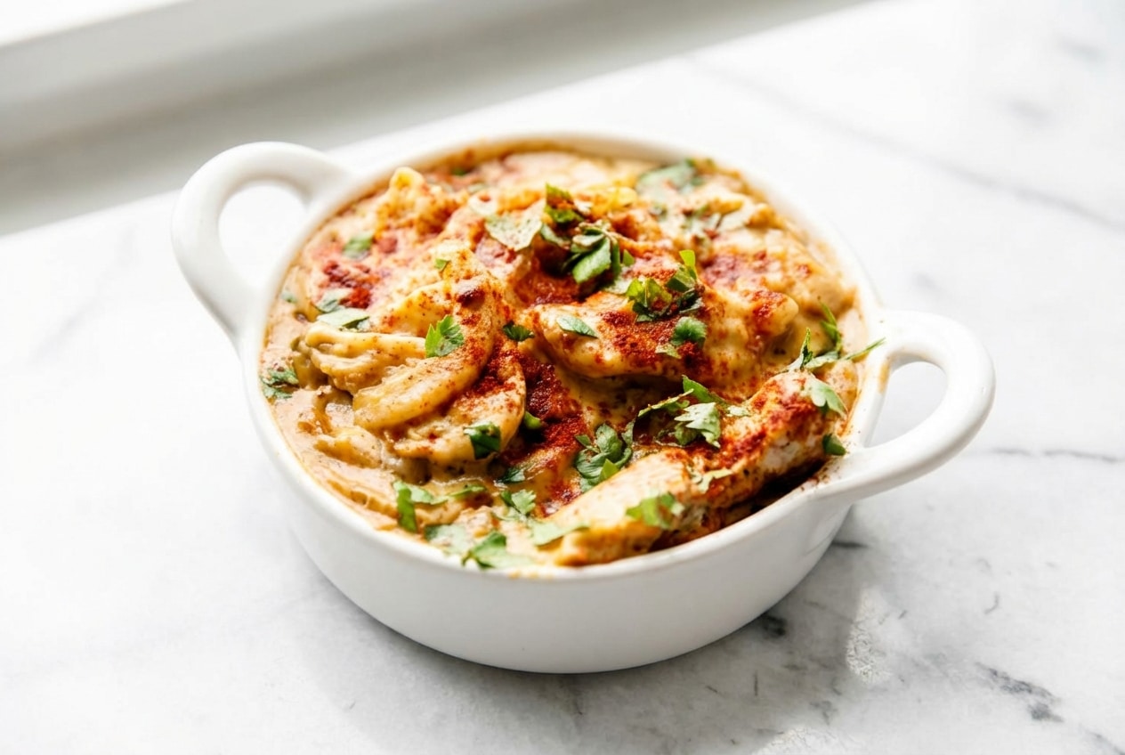 Golden brown pollo fundido recipe with a double-browned crust and melted jalapeño cream cheese topping.