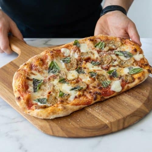 Golden brown protein pizza with a crispy crust fortified by vital wheat gluten and whey for a high-protein boost.