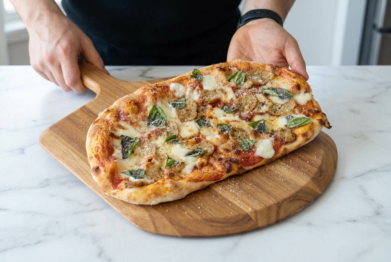 Golden brown protein pizza with a crispy crust fortified by vital wheat gluten and whey for a high-protein boost.
