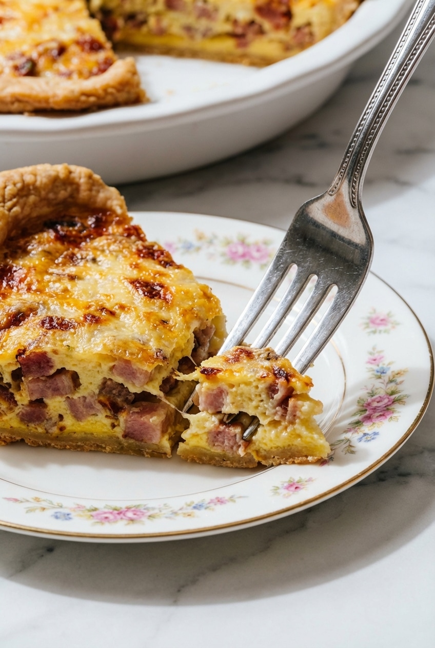 Par-baked Pâte Brisée for this Quiche Lorraine Recipe showing a golden Maillard reaction and thin Dijon mustard layer.