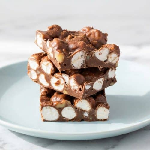 Rich rocky road fudge squares infused with nutty brown butter and bold espresso, topped with fluffy marshmallows.