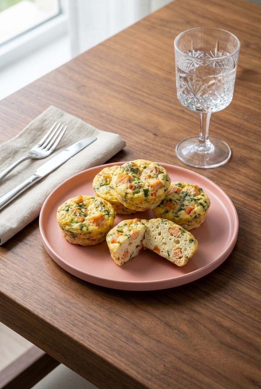 A meal prep container with several cottage cheese egg bites, ready for a quick and easy high-protein breakfast throughout the week.