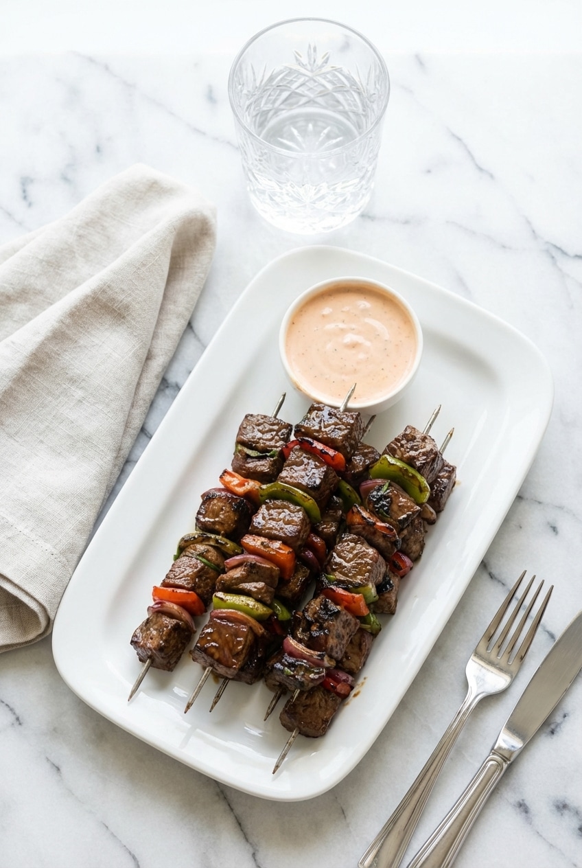 Leftover Marinated Steak Kabobs stored in glass containers next to a fresh summer side dish.