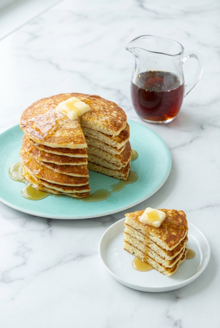 Buttermilk pancakes served on a ceramic plate with fresh berries and maple syrup for a cozy brunch.