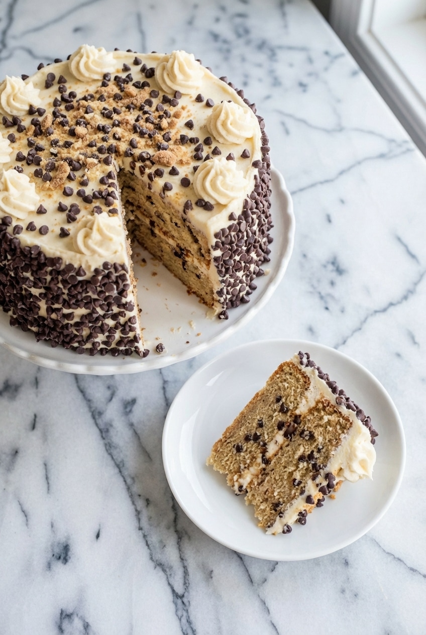 Sliced cannoli cake served on a plate ready for dessert with a fork alongside