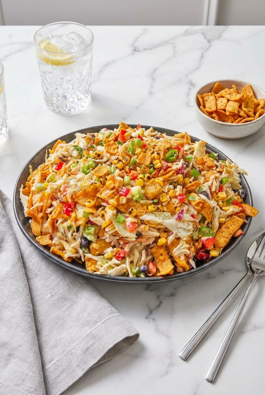 Frito cowboy cabbage served in a large bowl, ready for a summer barbecue or family potluck side dish.