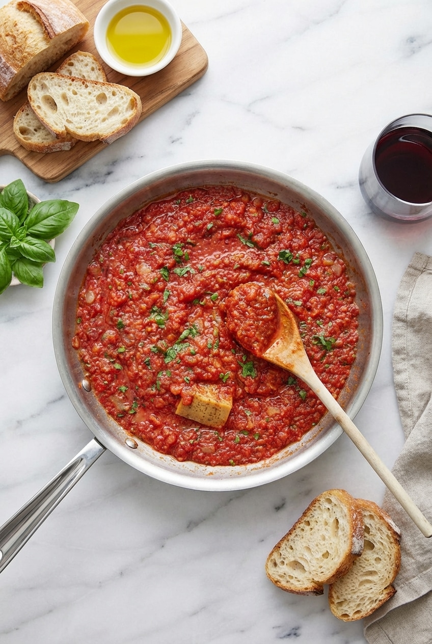 A bowl of al dente pasta tossed in vibrant marinara sauce, perfect for a cozy dinner.