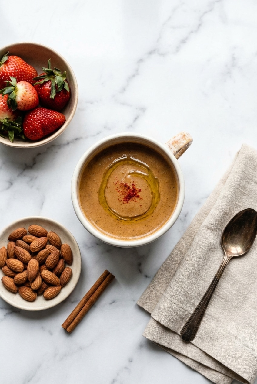 Mushroom coffee recipe for weight loss served in a glass mug on a cozy wooden table.