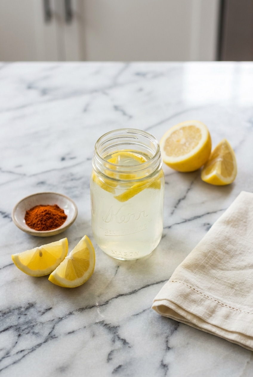 Chilled pitcher of master cleanse recipe ready for daily serving and easy storage in the refrigerator.