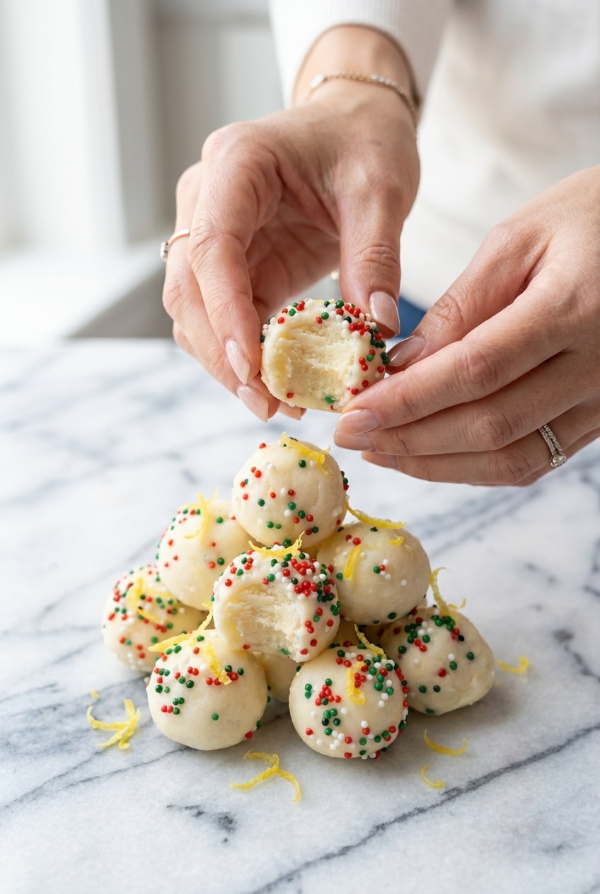 A festive tray of sugar cookie truffles ready for serving at a holiday gathering or party
