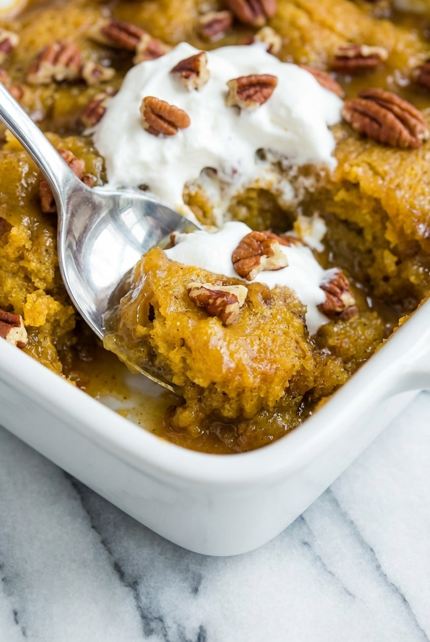 Close-up of the toasted pecan crust on a Southern pecan cobbler showing a perfect Maillard reaction.