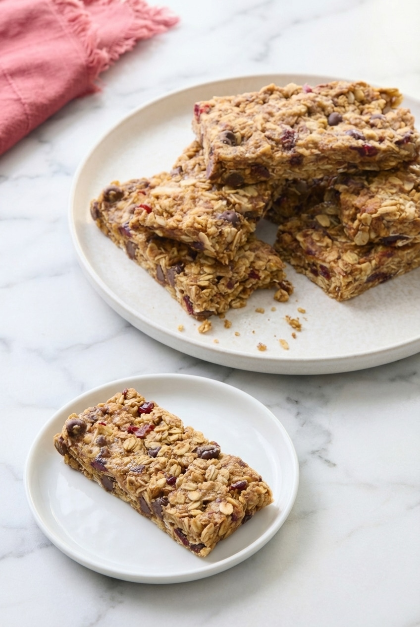 Homemade no bake granola bars neatly sliced on parchment paper, ready for meal prep and storage.