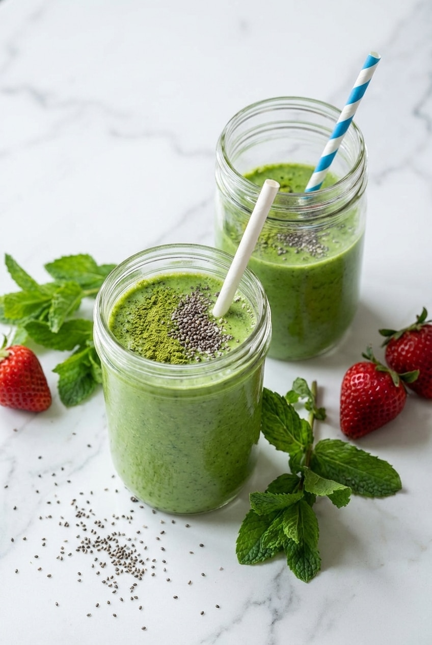 A prepared Weight Loss Green Smoothie Recipe stored in a sealed glass mason jar, resting on a rustic wooden breakfast table.