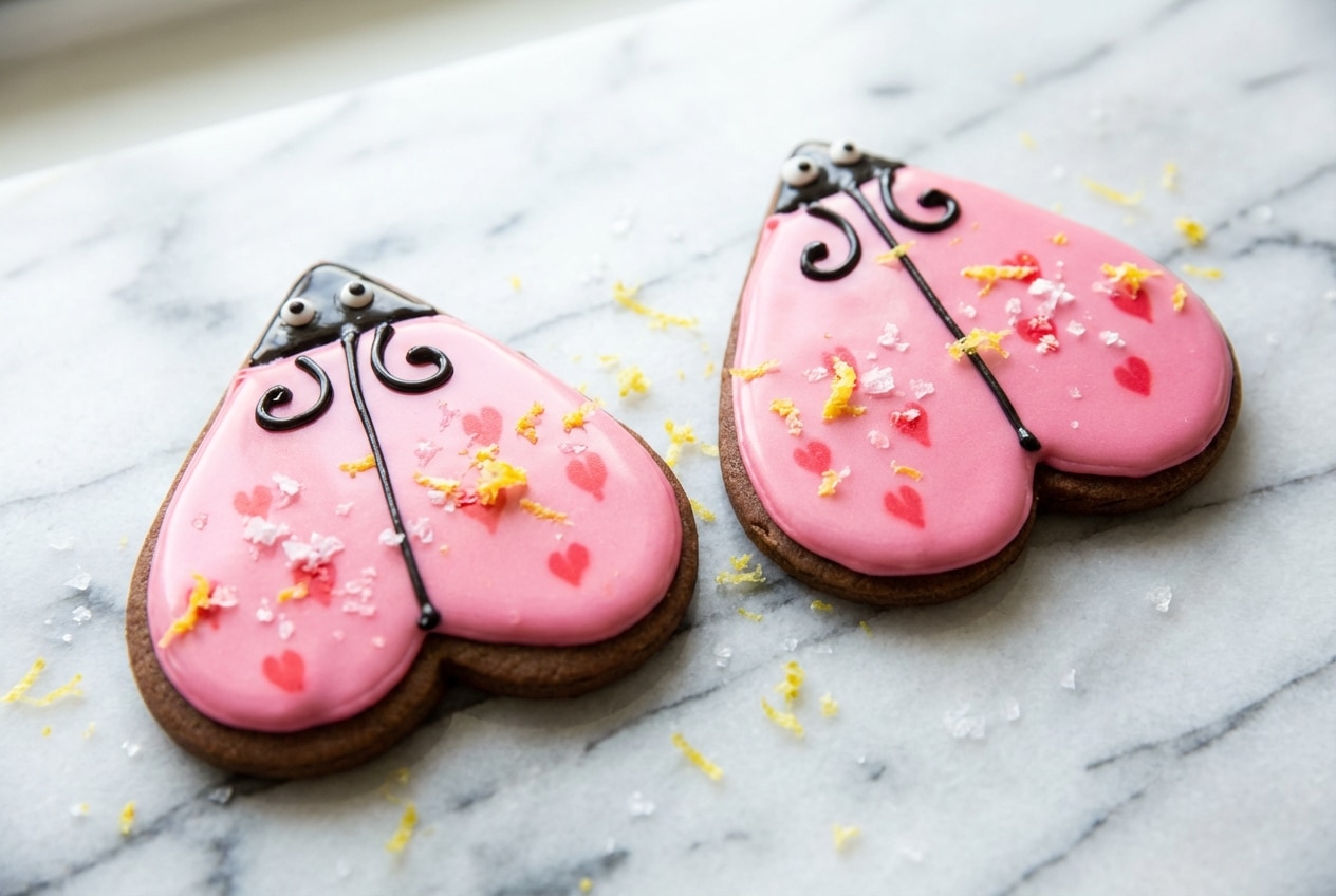 Glossy sugar cookie icing with a hint of lemon and salt on a decorated heart-shaped cookie.