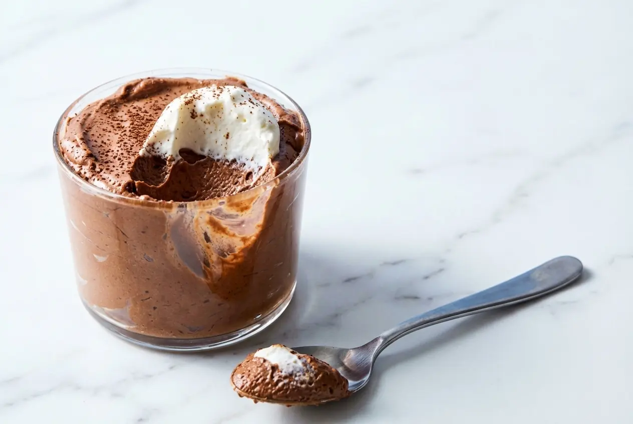 Decadent 3-Ingredient Chocolate Marshmallow Mousse in glass cups, enriched with a hint of instant espresso powder.