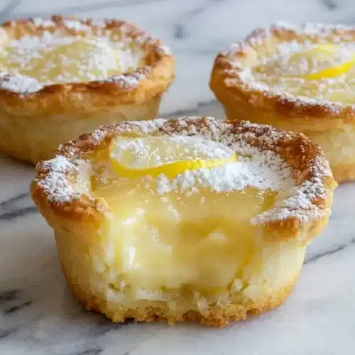 Mini Baby Lemon Impossible Pies Recipe with a golden crustless edge, flavored with browned butter and zesty steeped milk.