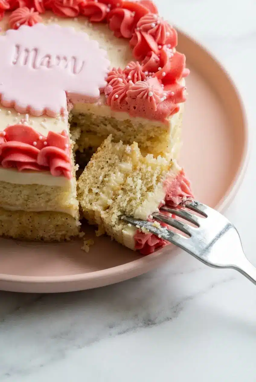 Applying a smooth American buttercream crumb coat to a miniature Bento Cake Recipe using an offset spatula.