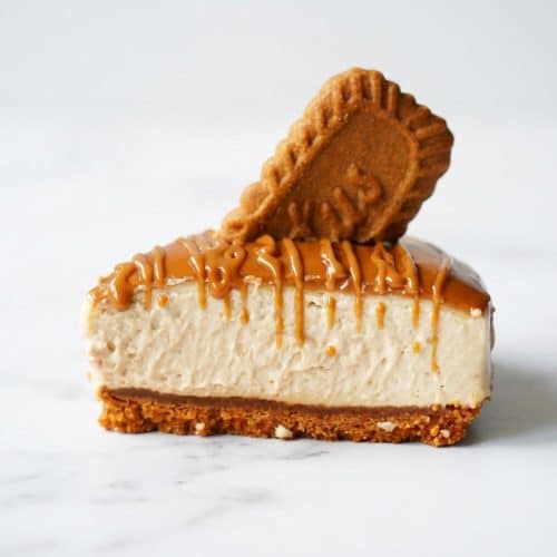 Creamy biscoff cheesecake recipe featuring a rich brown butter and sea salt Biscoff cookie crust.